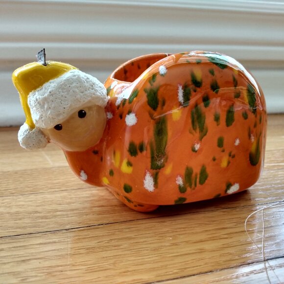 Vintage Ceramic Snail Tape Dispenser Orange Pottery Retro Office Desk Decor - Picture 11 of 11